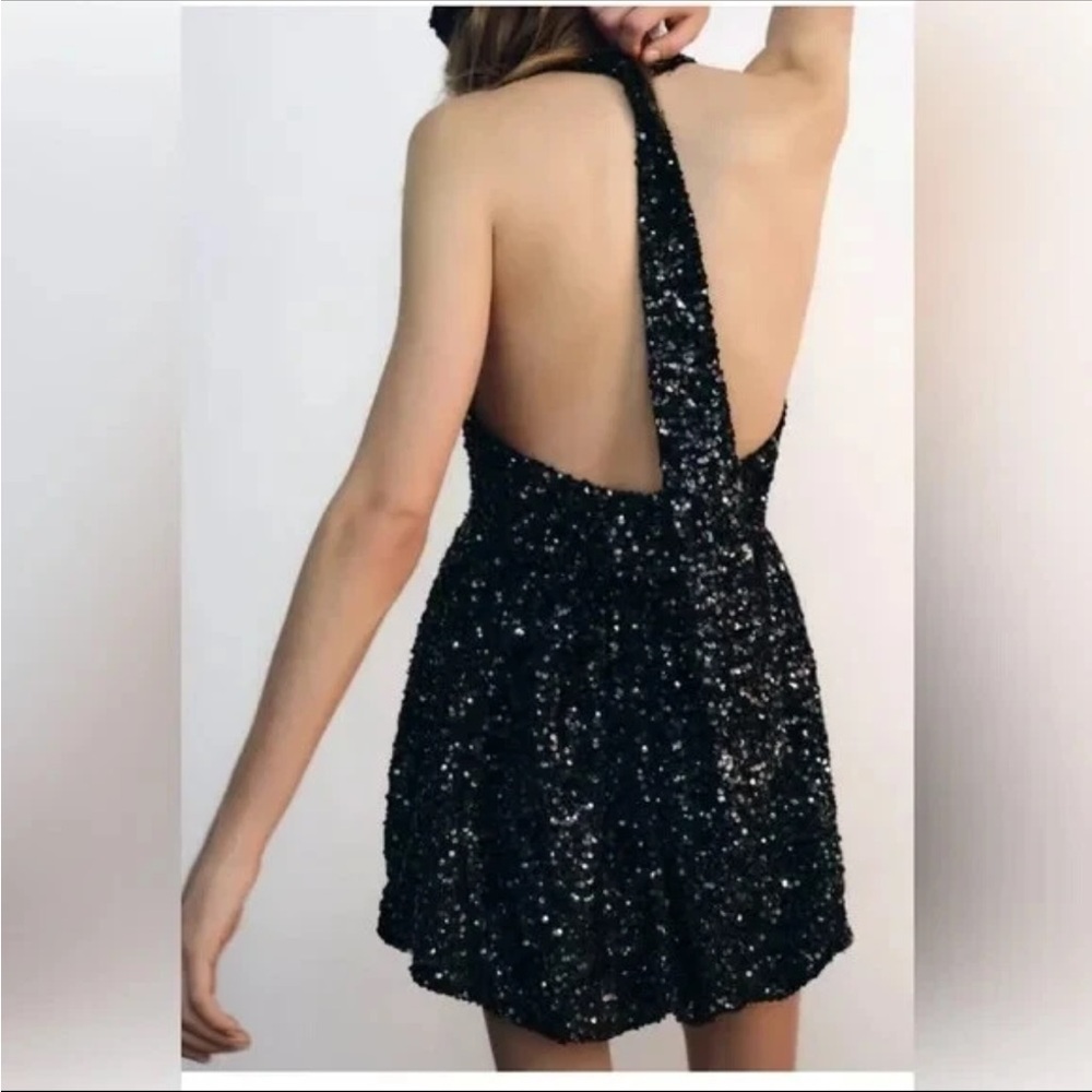 Zara Black Sequin Backless Mini Dress
